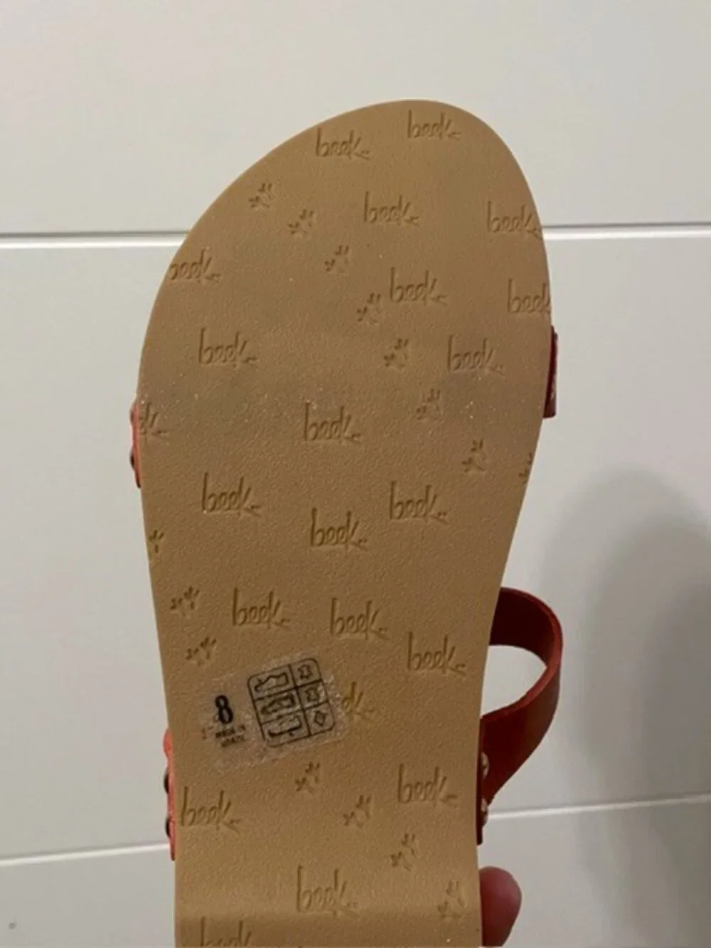 NEW Beek Dipper Double Band Slip On Leather Sandals Red Size 8